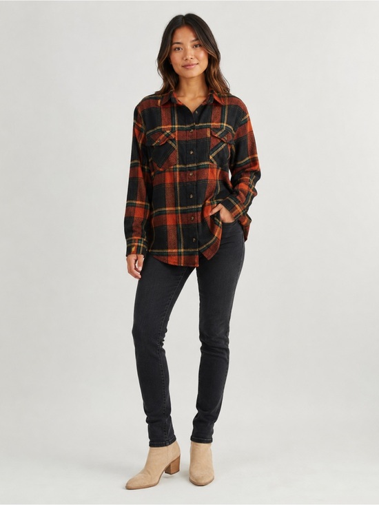 Weekends Tops - Weekends Everyday Women’s Plaid Flannel Button-Up Shirt Size Small